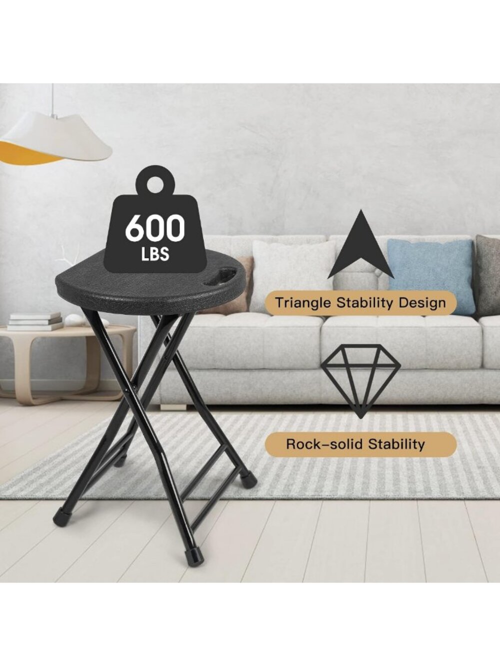 Portable Folding Stool with Handle, Non-Slip Feet, Indoor/Outdoor Use, Compact - Picture 5 of 7